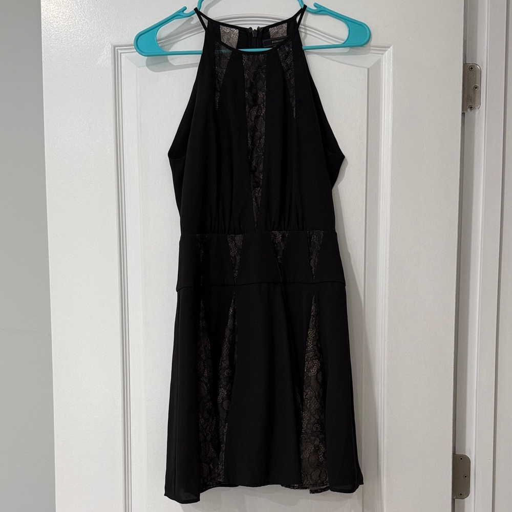 BCBGMaxAzria Black Lace-Panel Halter Dress